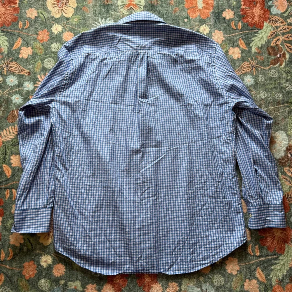 Peter Millar Crown Soft Mens XL Blue Plaid‎ Cotton Silk Button Down Shirt